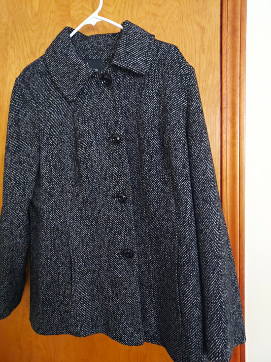 London Fog Jackets & Blazers - London Fog Women's XL Black/White Herringbone Wool Jacket Lined Pockets buttons